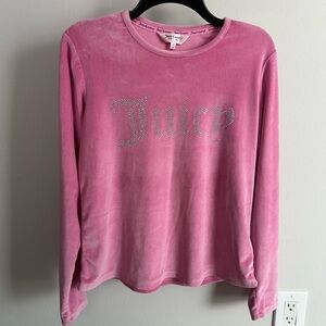 Juicy Couture Pink Velour Long Sleeve Rhinestone Embellished Top